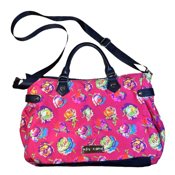 Betsey Johnson Bags Betsey Johnson Hot Pink W Floral Roses Large Crossbody Tote Shoulder Bag
